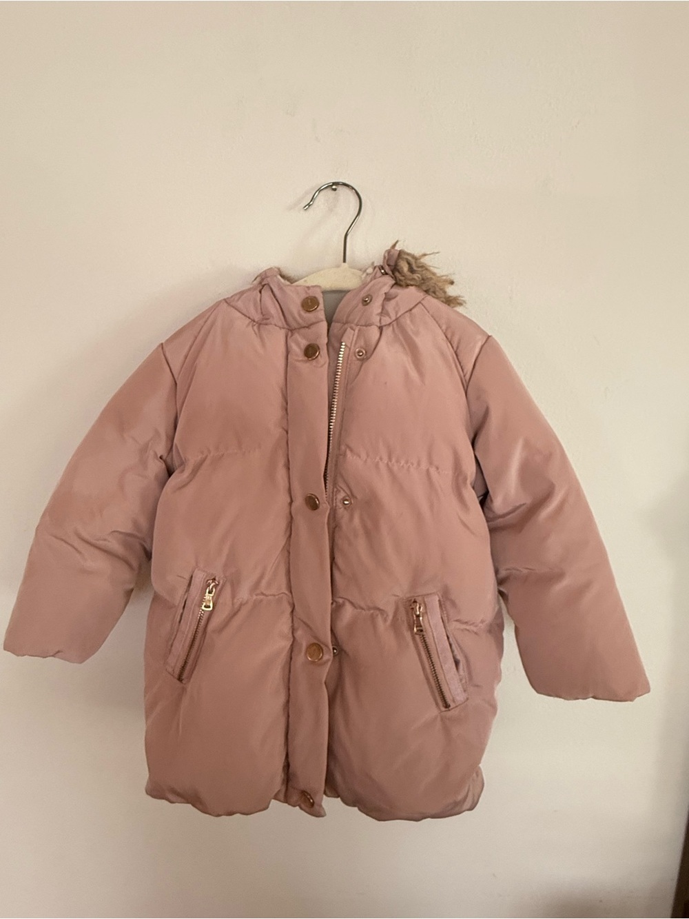 Zara Girls Puffer Coat with Hood - Dusty Pink
